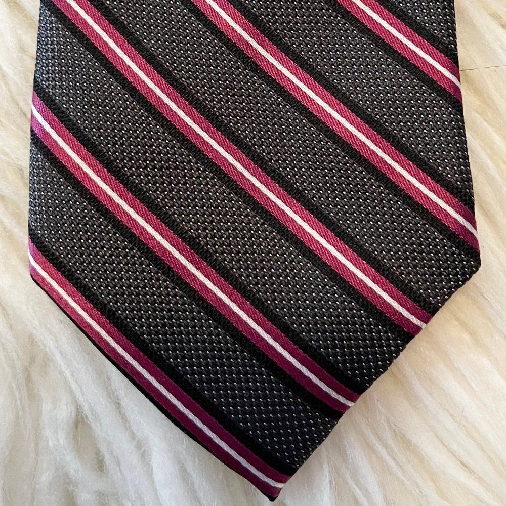 Joseph Abboud 100% silk gray plum white striped neck tie